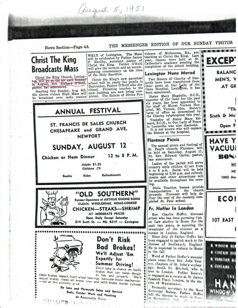 The Messenger ; 1951 ; newspaper ; first mass announcement and explanation of the new schoolRACK1_SHELF1_BOX4000